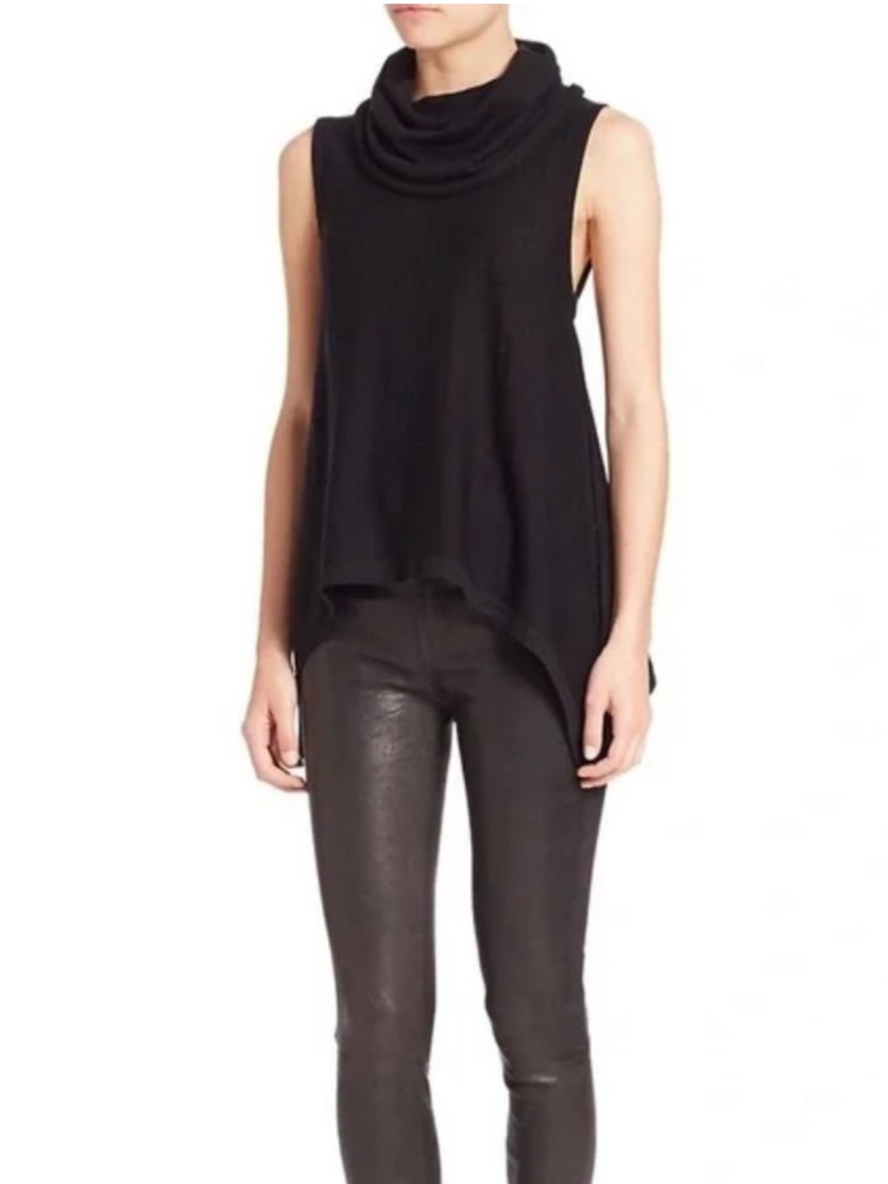 Alice + Olivia Sharry cashmere wool cowl neck sleeveless sweater black X